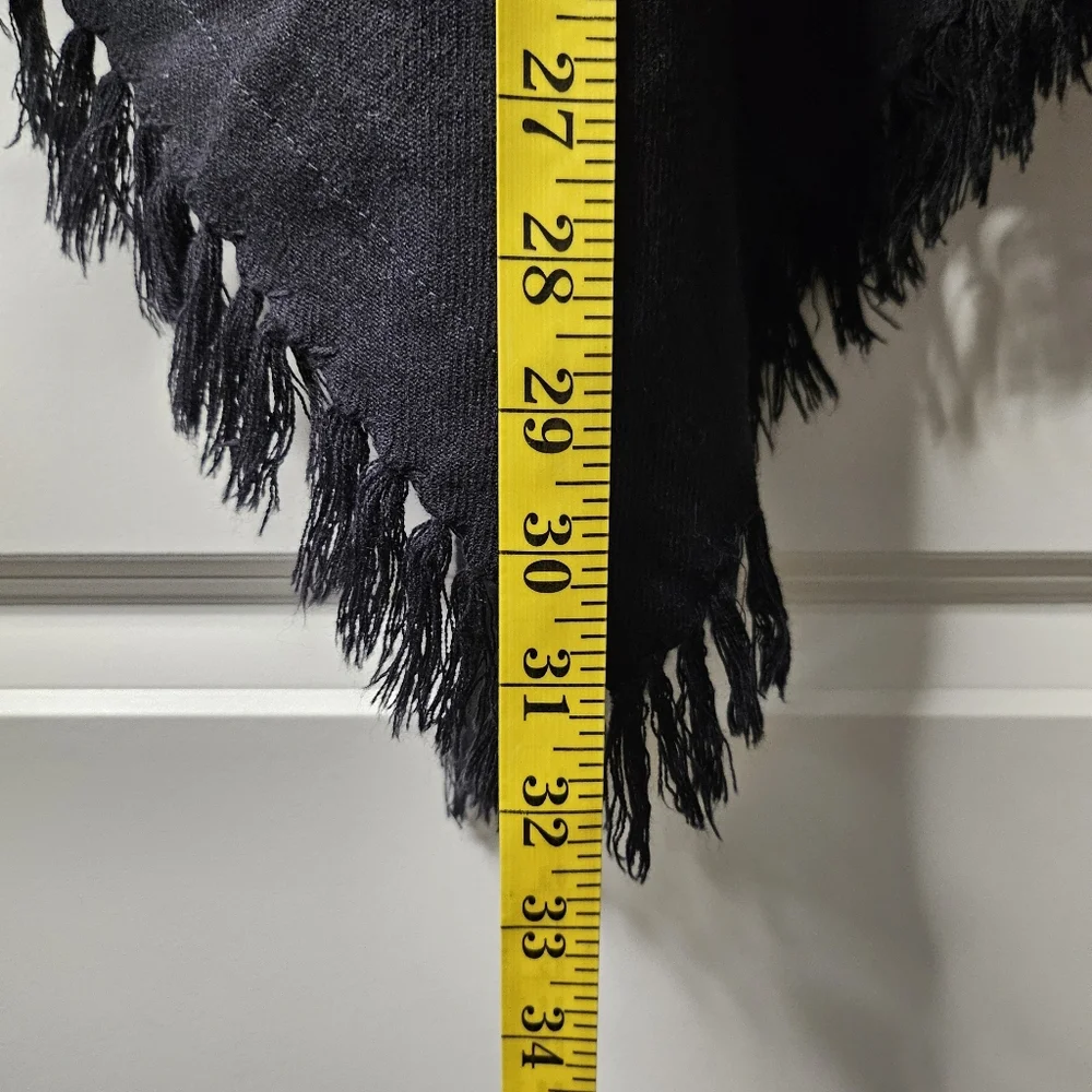 Embroidered Poncho Black Boho Fringe Hem Oversized Festival Top Bohemian Artsy - Picture 14 of 14